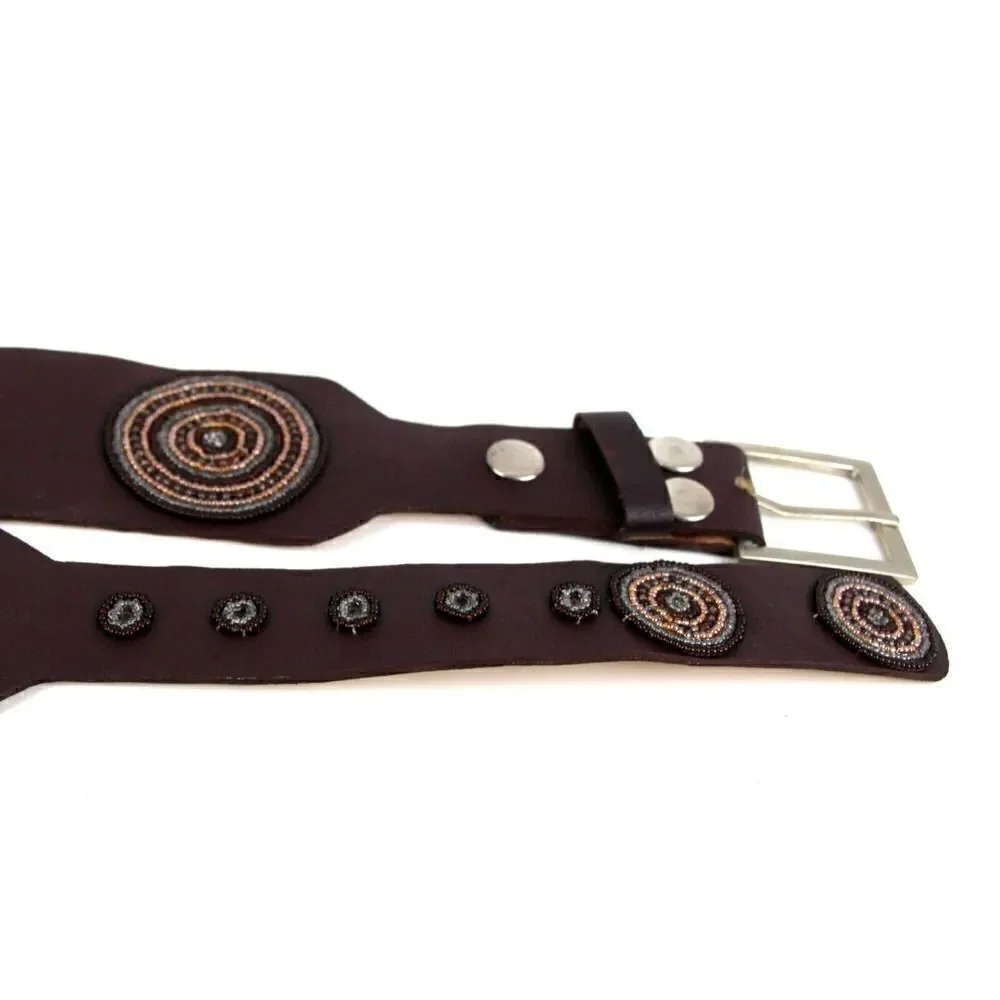 HandCrafted BROWN EMBELLISHED REAL LEATHER 2 3/8